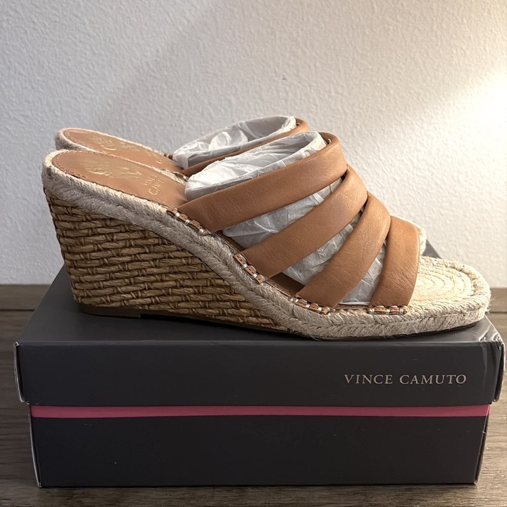 NIB [Vince Camuto] Molisana Cognac Slip-On Padded Espadrille Wedges Women’s 9.5 - Picture 4 of 14